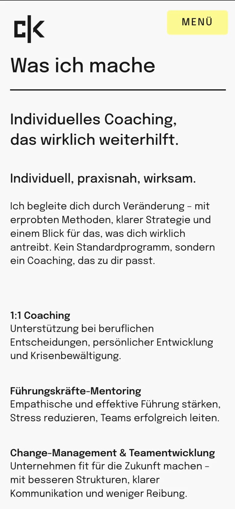 Der Abschnitt „Was ich mache“ auf dem Handy