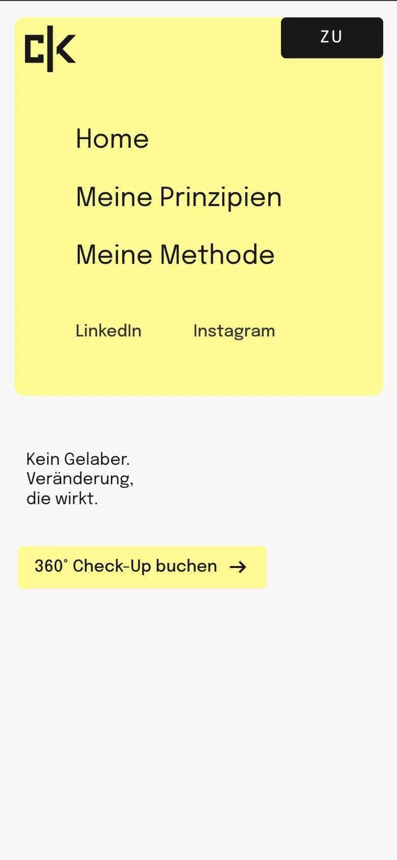 Das Menü von carstenkien.de auf dem Handy, gelb hinterlegt