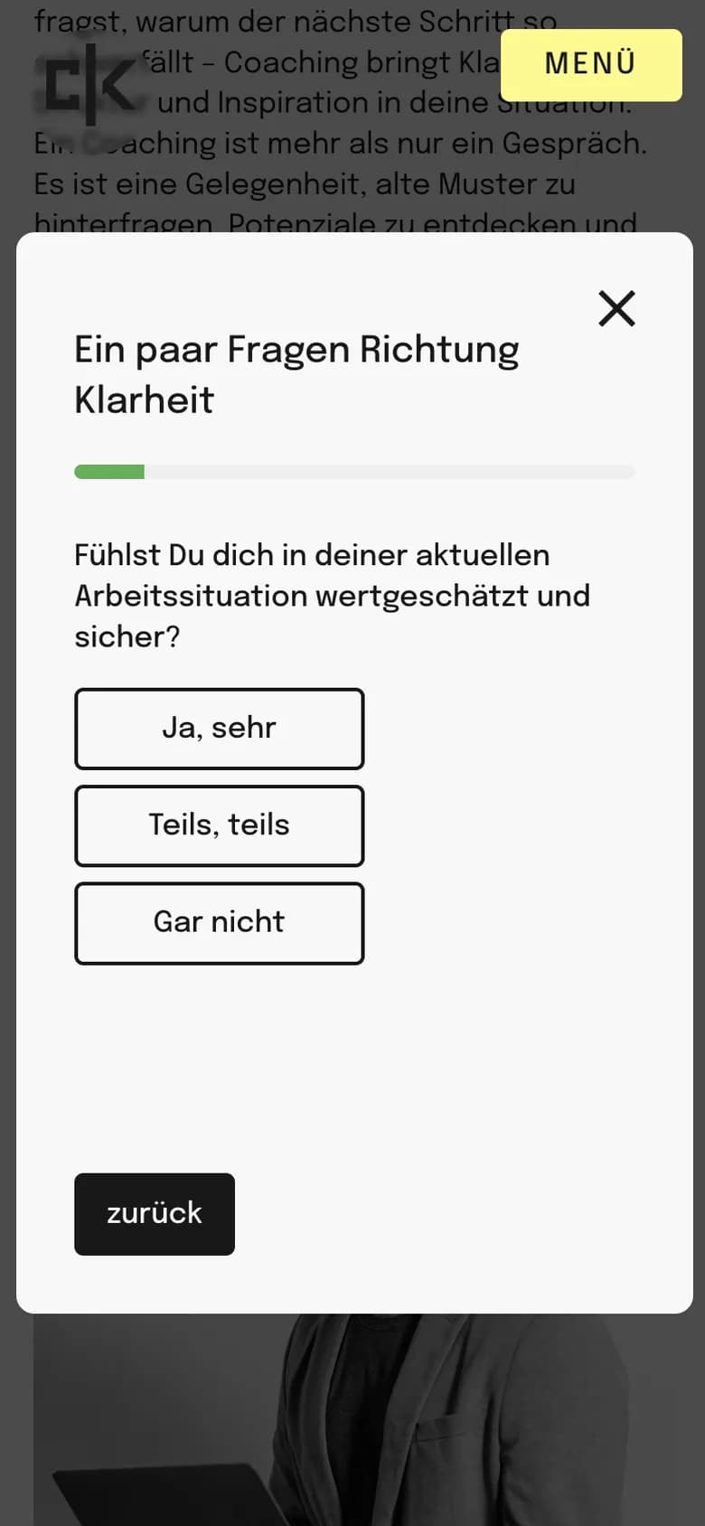 Der Selbsttest mit ein paar Fragen Richtung Klarheit auf dem Handy