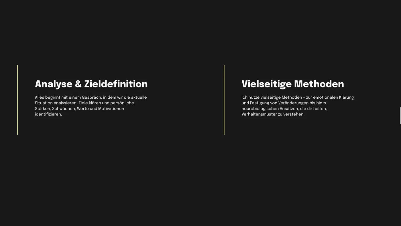 Dunkler Abschnitt mit den Methoden: Analyse und Zieldefinition, vielseitige Methoden