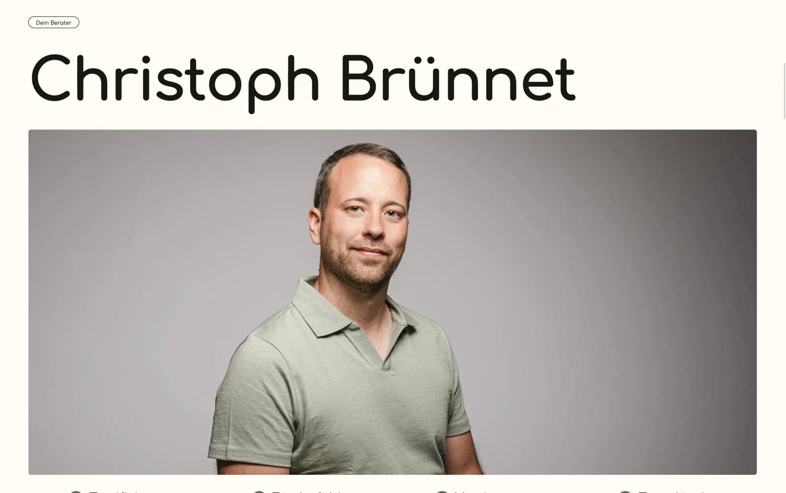 Abschnitt über Christoph Brünnet mit Foto und vier Merkmalen: zertifiziert, förderfähig, versiert, zuverlässig