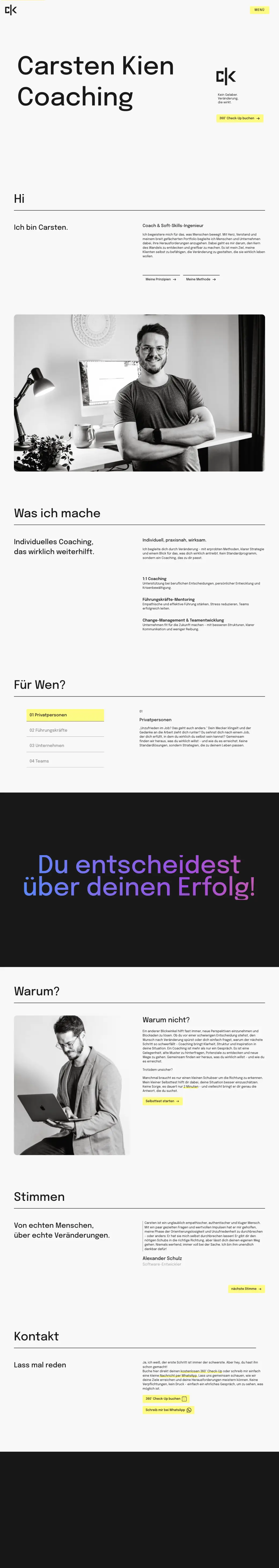 Die ganze Startseite von carstenkien.de am Rechner, von oben bis unten